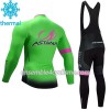 Tenue Maillot M/L + Collant à Bretelles 2017 Astana Pro Team Femme Hiver Thermal Fleece N002